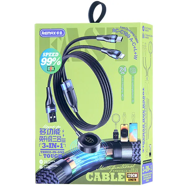 Кабель для зарядки 3в1 REMAX RC-C169 USB-A-Type-C+Lightning+Wireless Charge 1,2м Чорний - фото 2