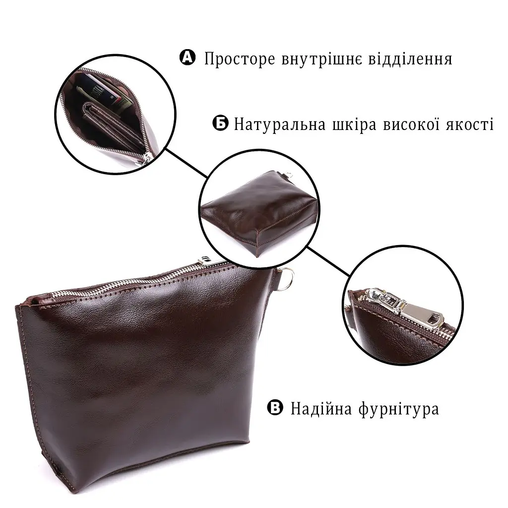 Невелика шкіряна косметичка Shvigel 16414 коричнева - фото 4