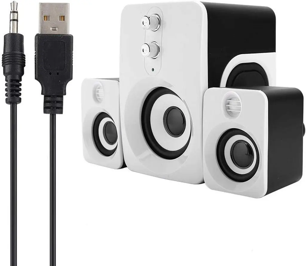 Комп'ютерні колонки 2.1 із сабвуфером та живленням від USB мультимедійна акустична система 12Вт UKC FT-10 біло-чорні - фото 5