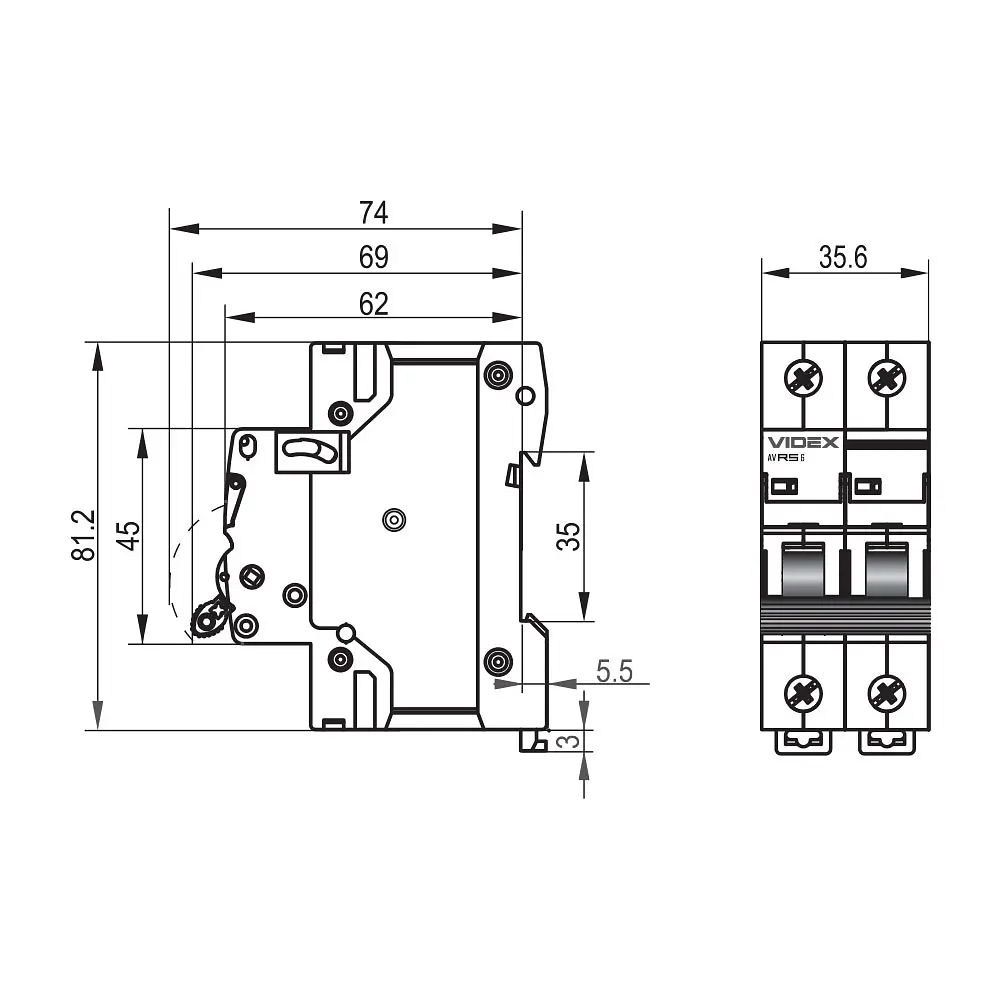 Автоматичний вимикач RS6 2п 6А 6кА С VIDEX RESIST VIDEX (26555-000) - фото 4