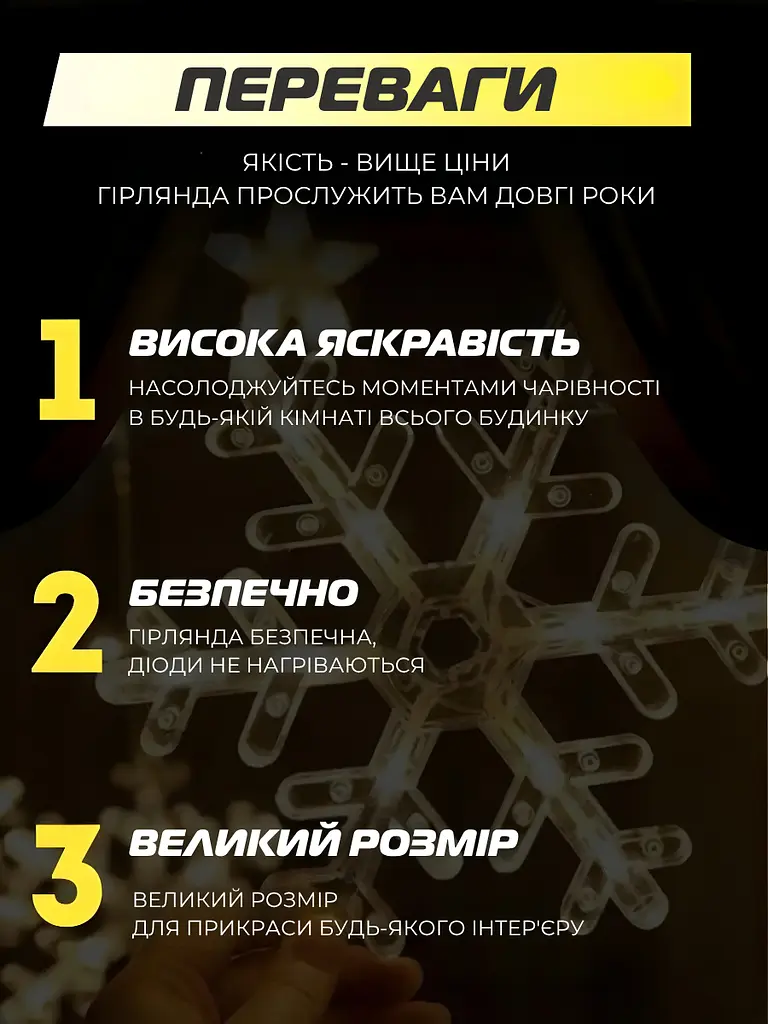 Світлодіодна новорічна LED гірлянда-штора «Зірка-сніжинка», теплий білий колір, 3 м, USB, 10 фігурок, біла (1134342452) - фото 9