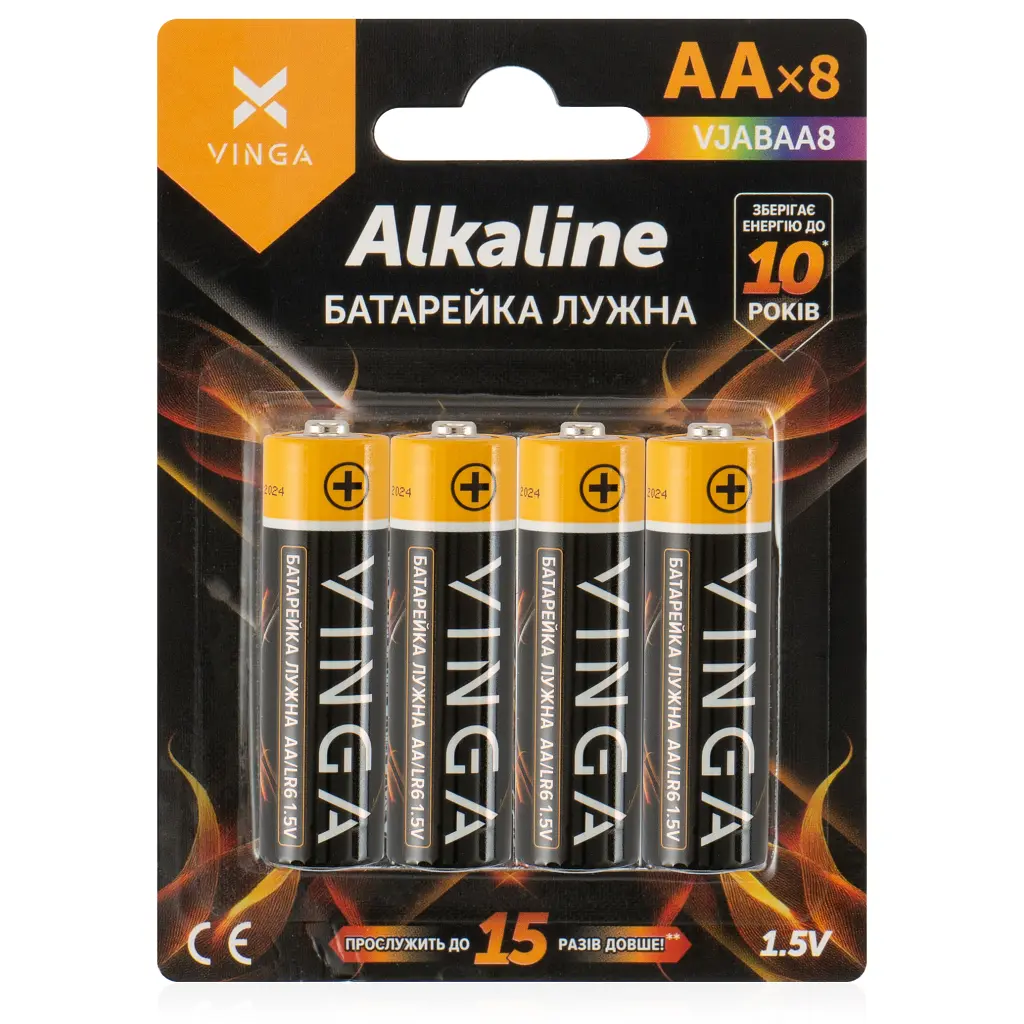 Батарейка AA LR6 Alkaline 8 шт., блістер Vinga (VJABAA8)