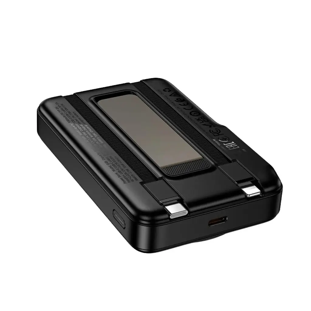 Зовнішній акумулятор + бездротове ЗУ Hoco Q48 Core MagSafe 10000mAh 20W з 2 вбудованими кабелями чорний