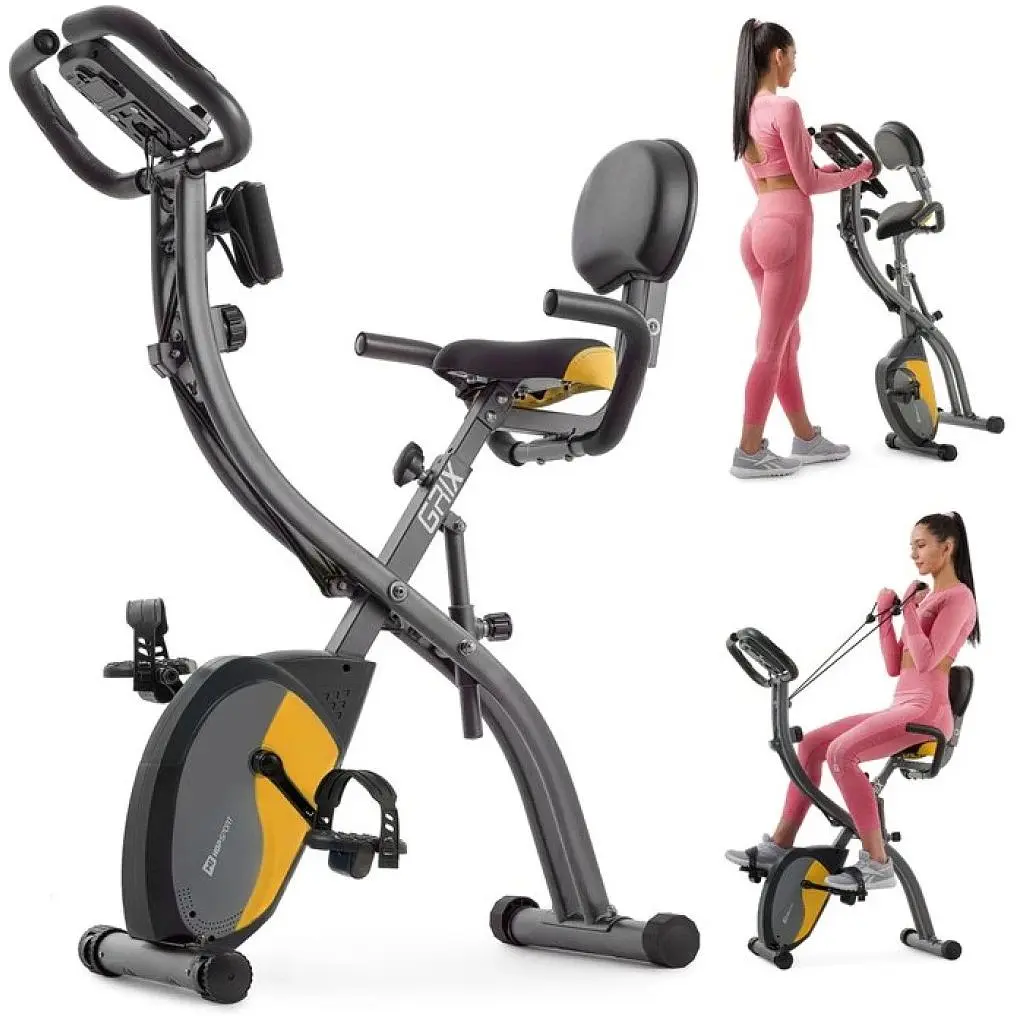 Велотренажер Hop-Sport HS-3010X Grix X-Bike магнитный с эспандерами серо-желтый - фото 8