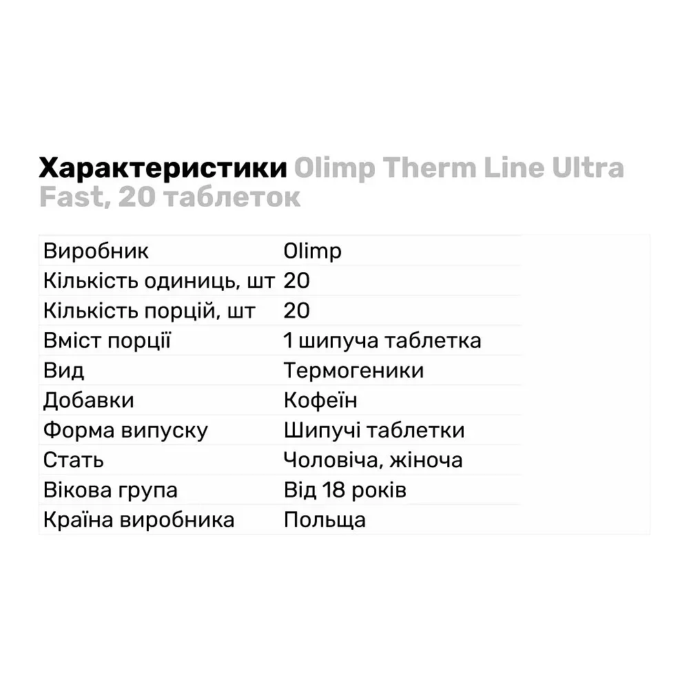 Жиросжигатель Olimp Therm Line Ultra Fast, 20 таблеток - фото 2
