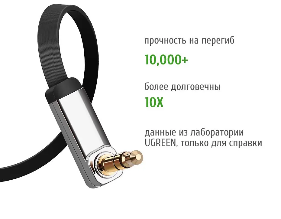 Аудіо кабель AUX 3.5mm jack Ugreen із кутовим L-подібним штекером AV119 10598 1.5м Чорний із сріблом - фото 8