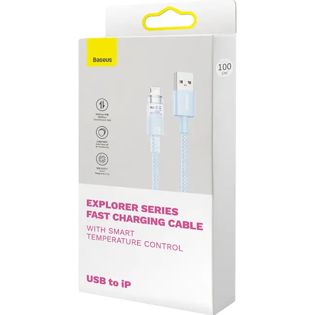 Кабель Baseus Explorer Series Fast Charging Cable with Smart Temperature Control Cable USB to Lightning 2.4A 1m CATS010003 Blue - фото 6