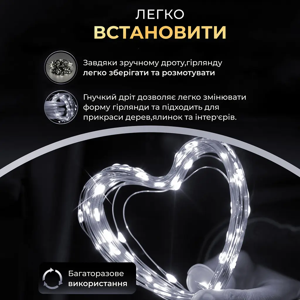 Гірлянда Роса нитка 200 LED довжина 20 м від USB зелена, білий GarlandoPro USB200L20MGW - фото 4
