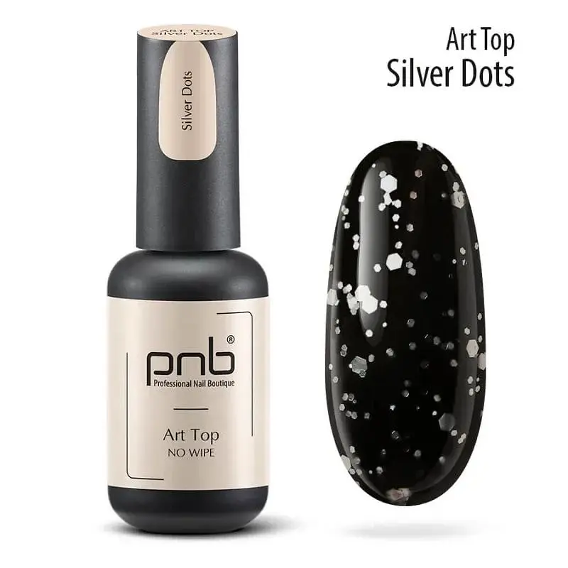 Топ PNB Silver Dots No Whipe UV/LED серебряные частички 8 мл - фото 2