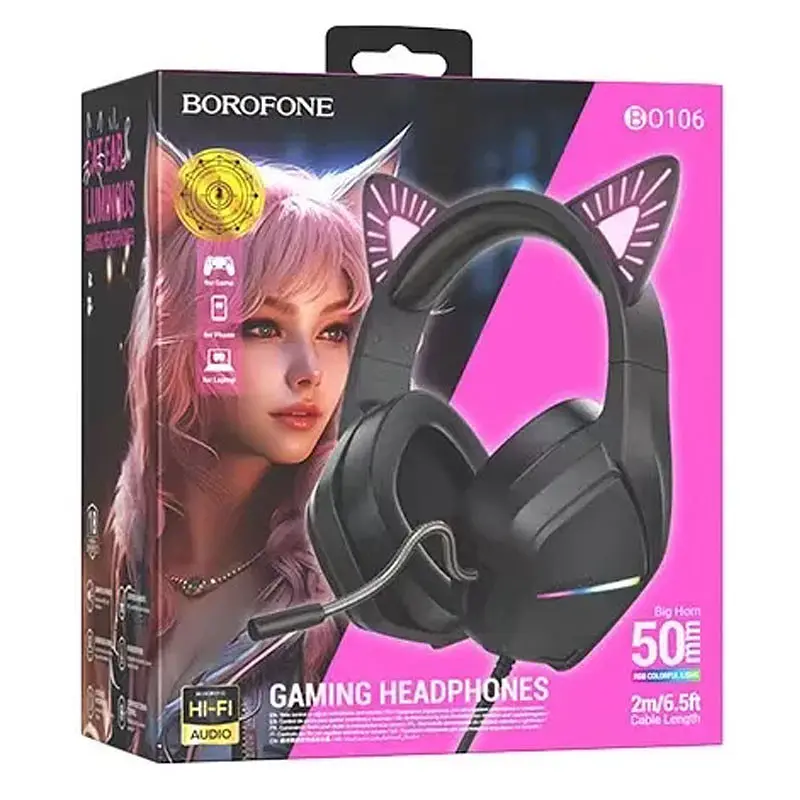 Накладні навушники BO106 Cute cat (USB+3.5mm/2m) Phantom Cat Borofone teh0029536 - фото 6