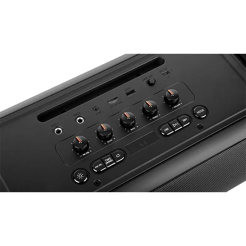 Колонка портативна 2.0 Real-El X-795, Black, 70 Вт (2 x 35 Вт), Bluetooth 5.3, TWS, RGB підсвічування, AUX / USB / microSD, пластик, два мікрофонні входи з функцією місяць, акумулятор (7000 mAh, Type-C), пульт ДК - фото 6
