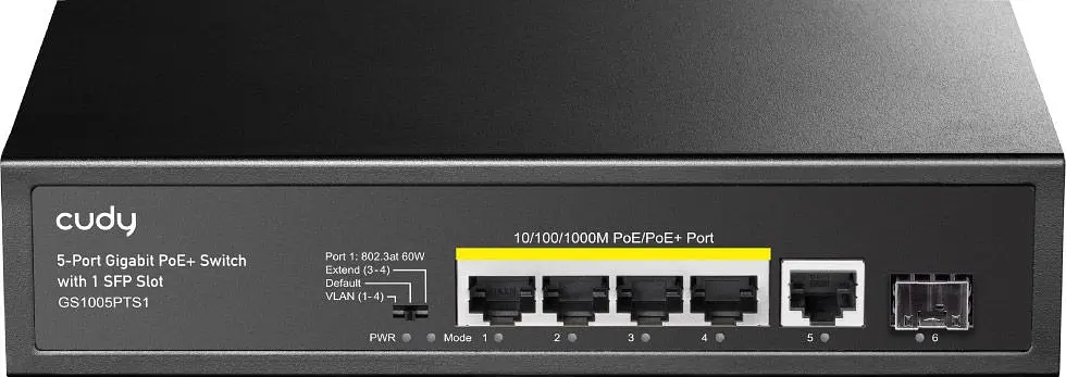 Коммутатор Cudy GS1005PTS1, 5 порт  Gigabit PoE+ Switch with 1 SFP Port 120W (GS1005PTS1) - фото 6