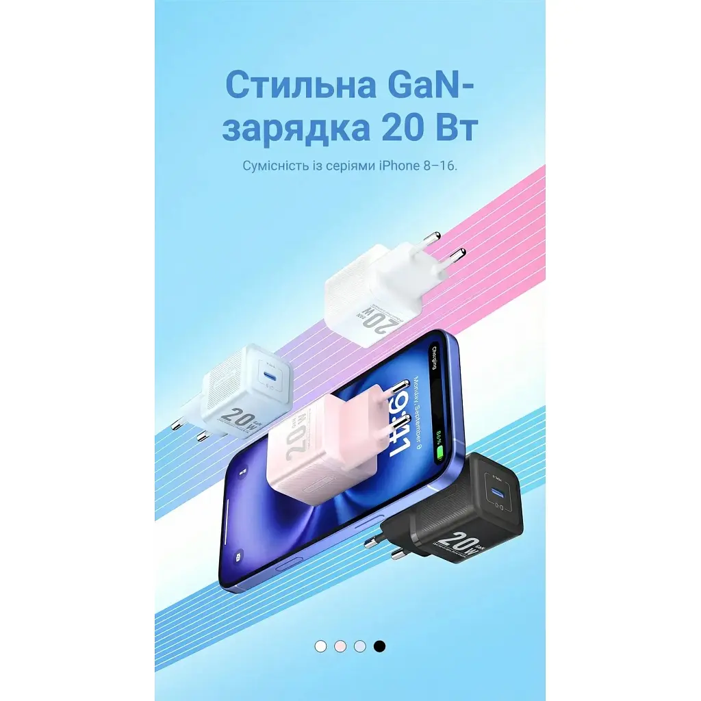Зарядний пристрій Vention USB-C PD 20 Вт GaN білий (FEPW0-EU) - фото 3