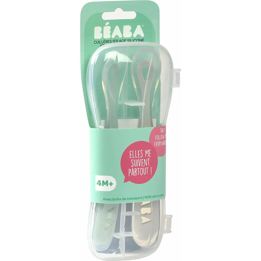 Набір ергономічних силіконових ложок Beaba 4+, зелений з сірим, 2 шт. (913552) - фото 3