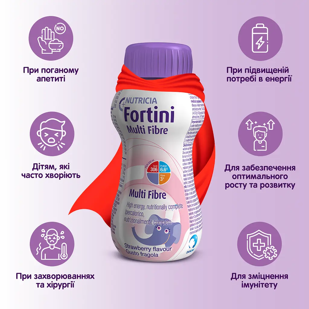 Детское энтеральное питание Nutricia Fortini Multi Fibre со вкусом клубники 200 мл - фото 3