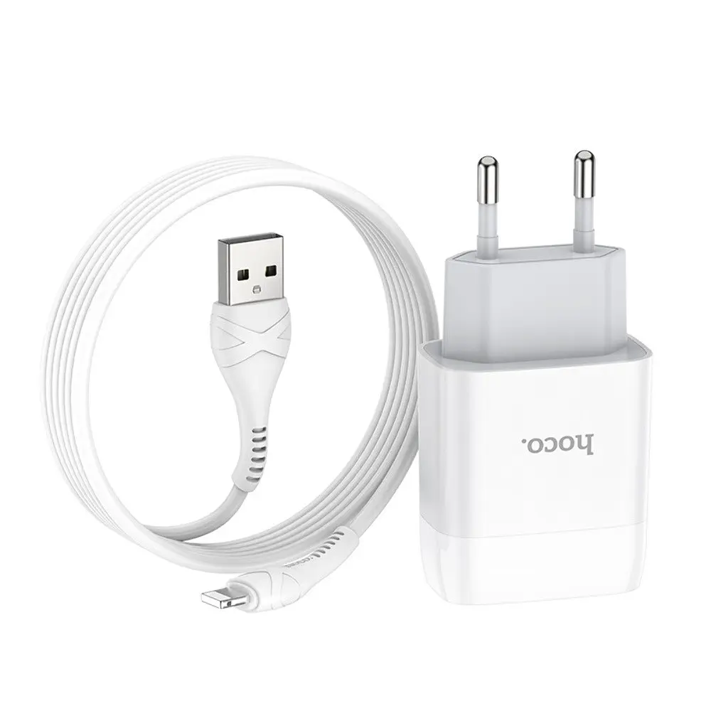 Зарядний пристрій Hoco C73A 2 USB білий + кабель USB to Lightning - фото 2