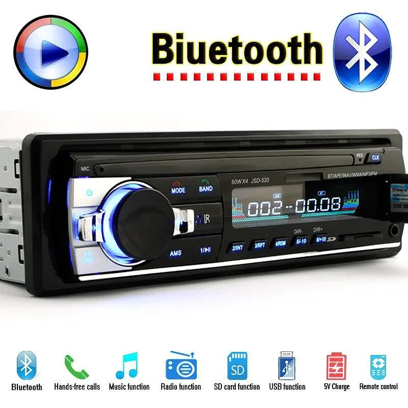 Автомагнітола JSD 520 1DIN Універсальна магнітола в авто з USB, Bluetooth, MP3 - фото 2