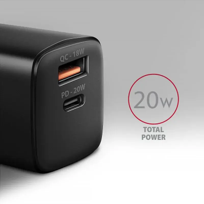 Зарядний пристрій AXAGON 1xUSB QC3.0 + 1xUSB-C PD20W black (ACU-PQ20) - фото 3