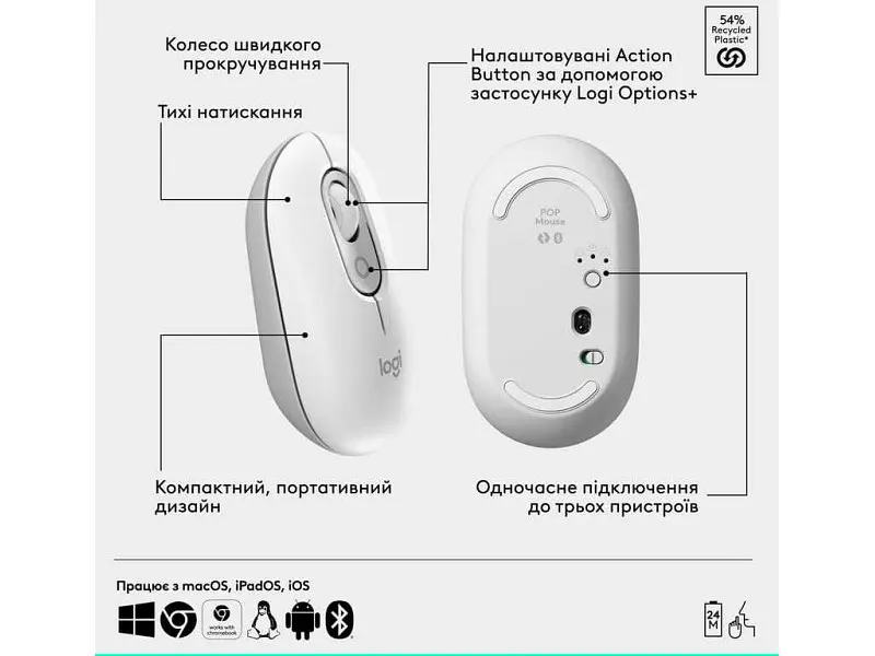 Миша Logitech POP Mouse Off-White (910-007411) - фото 8