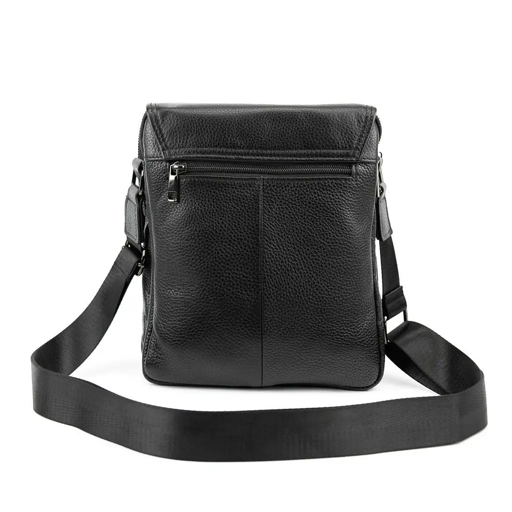 Шкіряний чорний месенджер з клапаном на два відділи Tiding Bag M56-3508A - фото 5