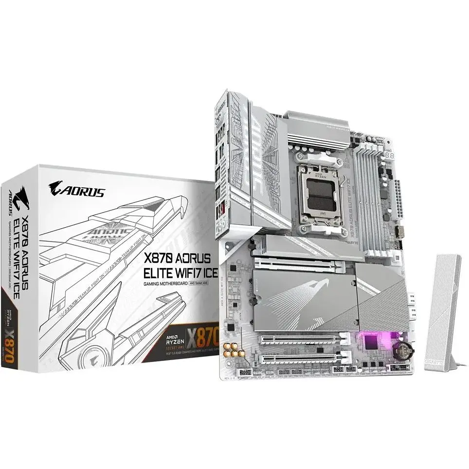 Материнська плата Gigabyte X870 Aorus Elite WIFI7 ICE, X870, 4xDDR5, Int.Video (CPU), 4xSATA3, 4xM.2, 1xPCI-E 5.0 x16, 1xPCI-E 4.0 x16, 1 ALC1220, Realtek 2.5GbE, WiFi 7, Bluetooth 5.4, HDMI/2xType-C, ATX - фото 2