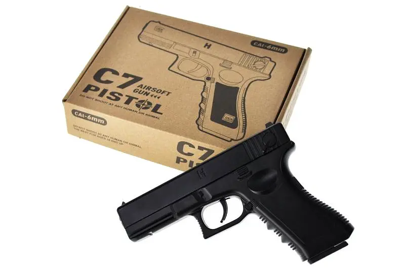 Іграшковий пістолет металевий на кульках кульки C7 Airsoft Gun Pistol, в коробці чорний. 18,7x13x4,2 см - фото 3