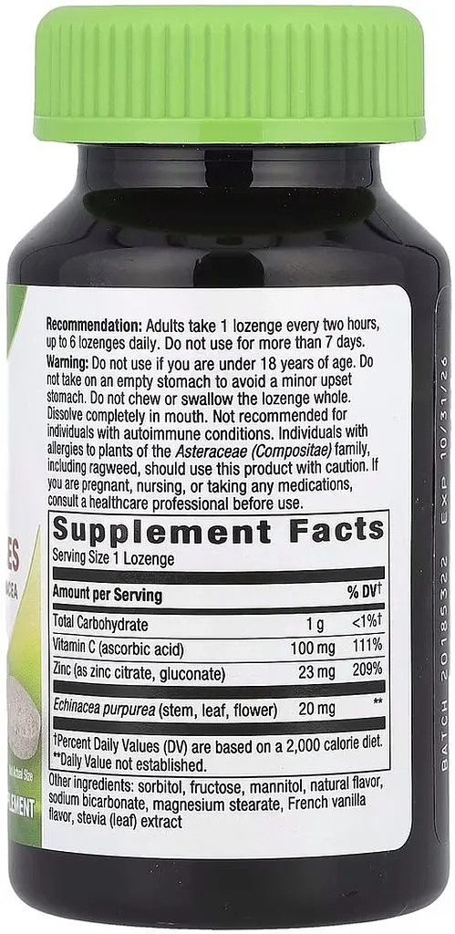 Цинк, вітамін С та ехінацея Nature's Way Zinc Lozenges, 60 пастилок для підтримки імунної системи - фото 2