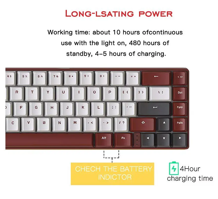 Клавіатура ігрова механічна Motospeed BK-67 Wireless Red-White Outemu Switch Red - фото 8