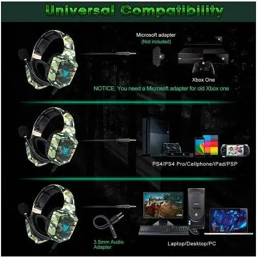 Навушники з підсвічуванням Onikuma Gaming with LED K8 Camouflage-White - фото 5