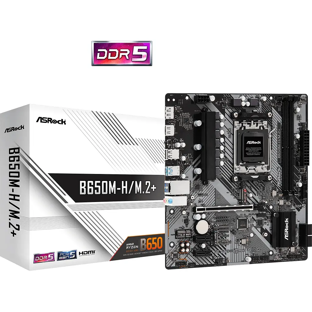 Материнська плата ASRock B650M-H/M.2+ (AM5/B650, 2*DDR5, PCIex16, DP/HDMI, 4xSATAІІІ, 2xM.2, GLan, 7.1ch, mATX) - фото 5
