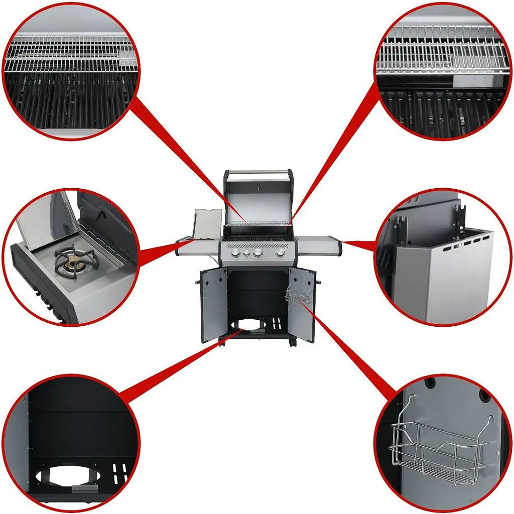 Газовый гриль Santos S-301 Black с боковой горелкой, черный (900235) - фото 14