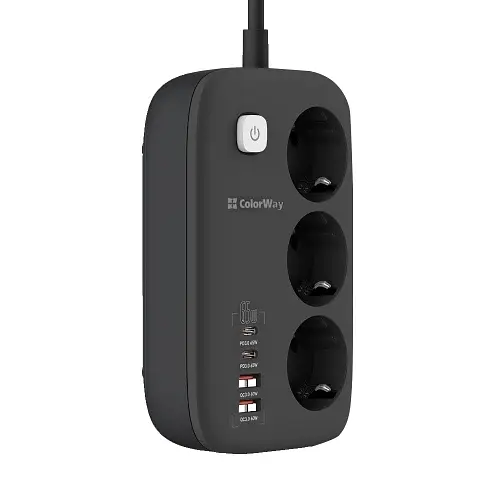Мережевий фільтр GaN3 Pro, 3 розетки, 2 м, Black ColorWay teh0028200 - фото 3
