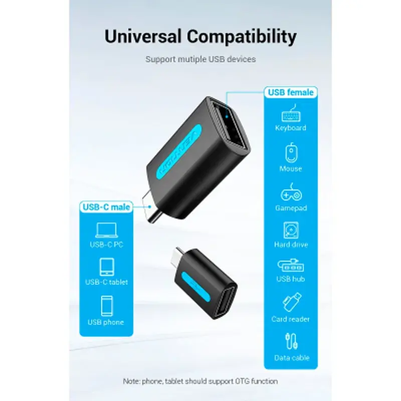 Перехідник OTG USB 2.0 AF to USB-C Vention (CDTB0) - фото 10