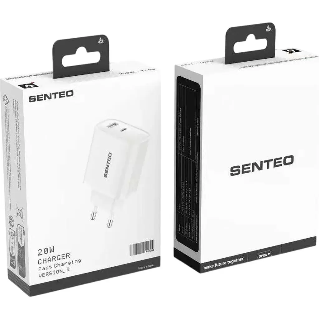 Мережевий зарядний пристрій Senteo T-02 PD3.0+QC3.0 20 Вт білий [175162] - фото 2