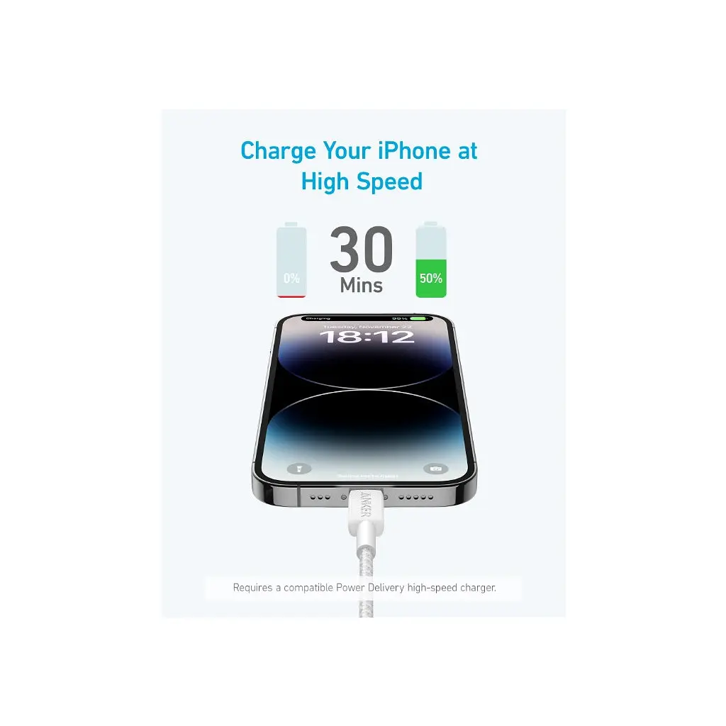 Кабель для передавання даних Anker 322 USB 2.0 AM to Lightning 0.9 m White (A81B5H21/A81B5G21) - фото 4