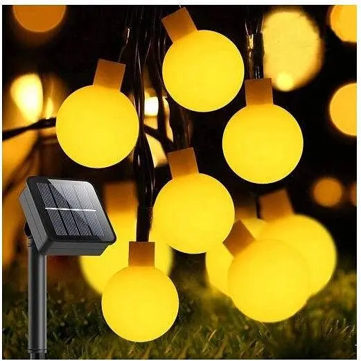 Уличная светодиодная гирлянда SunLamp Молочные шары Solar 12 м 100LED теплый белый свет автономная - фото 2