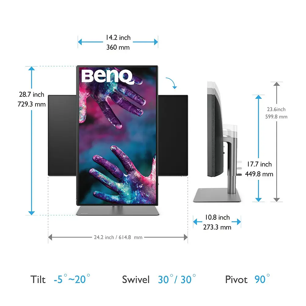 Монітор TFT 27 BenQ PD2725U, IPS, 4K UHD, DHDR400, 2x HDMI, DP, 2x Thunderbolt 3 (USB-C), USB-hub, HAS, кільк. - фото 10