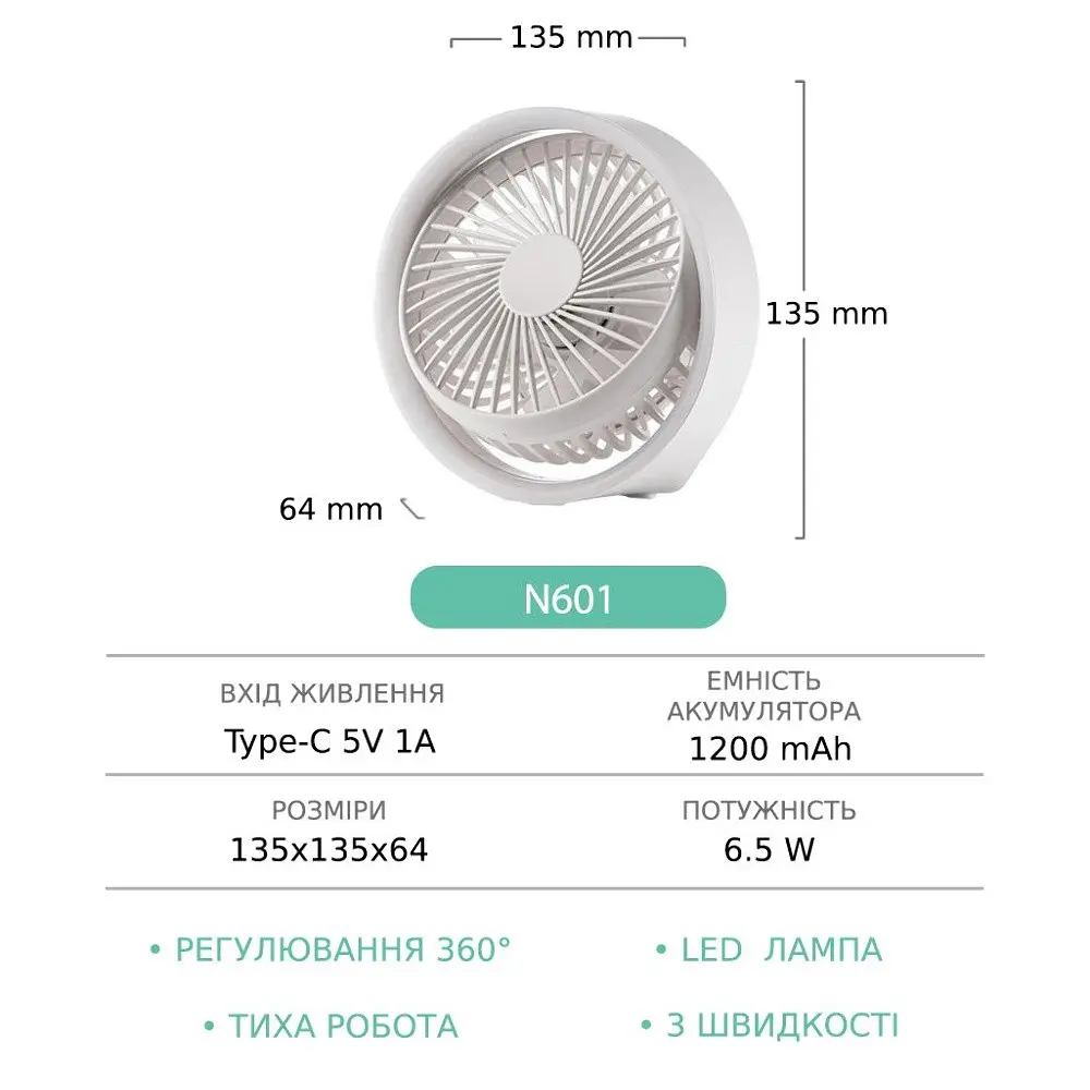 Вентилятор настільний бездротовий GXQC N601 білий - фото 10