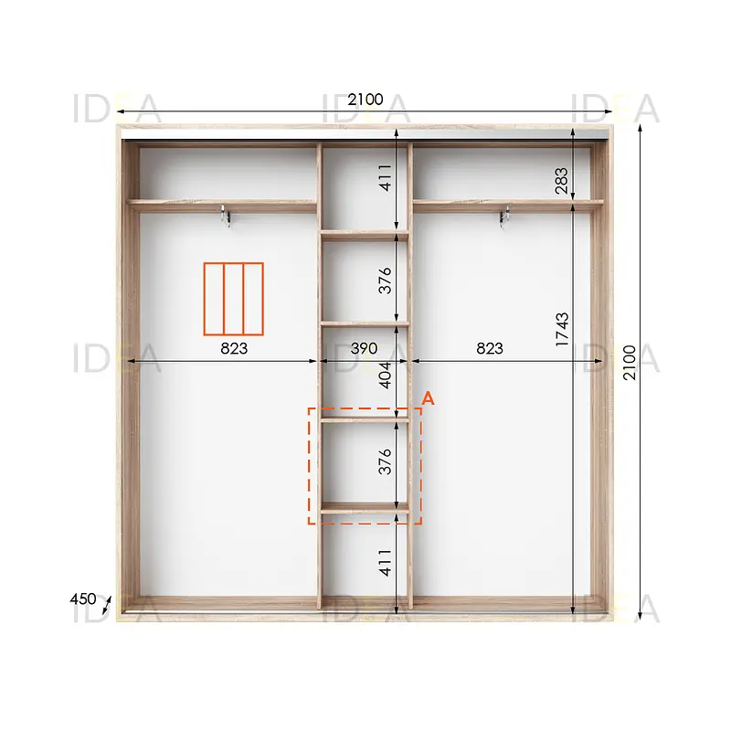 Шафа-купе Idea серія 6 210 x 45 x 210 см Дуб сонома Дзеркало - фото 2