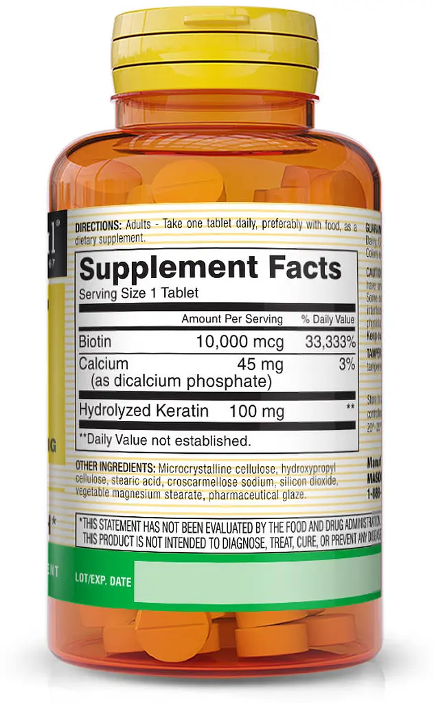 Витамины и минералы Mason Natural Biotin 10000 mcg Plus Keratin, 60 таблеток - фото 2