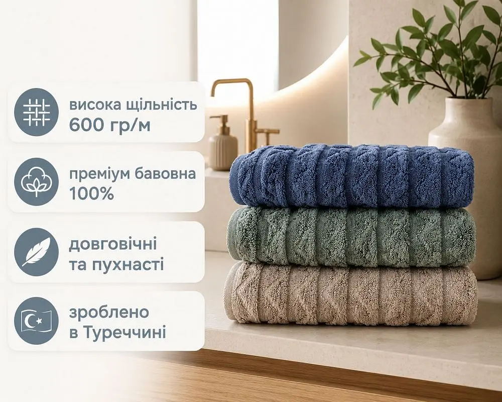 Набір турецьких махрових рушників Cestepe MicroCotton Premium 3 штуки 70x140 Ucgen 1 щільність 600 г/м2 - фото 2