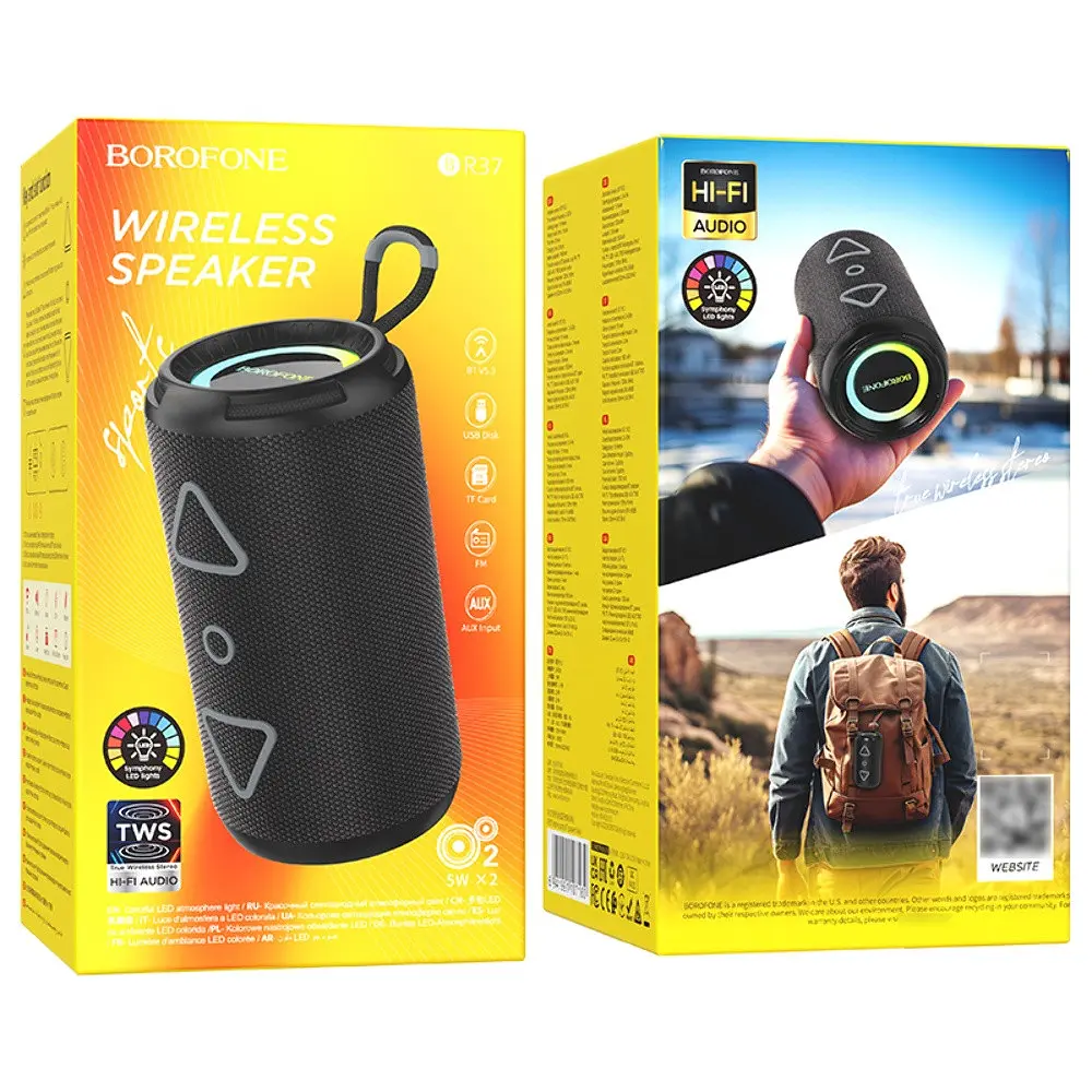 Портативний bluetooth колонка Borofone BR37 TWS з LED підсвічуванням чорний - фото 5