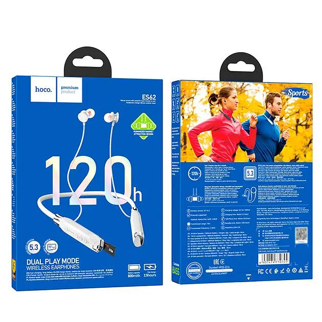 Наушники беспроводные Hoco ES62 Pretty neck-hang BT5.3 earphones, TF 32GB, 800mAh, 120h, 96 см, gray - фото 4