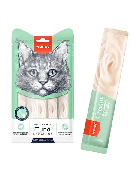 Рідкі ласощі для котів Wanpy Creamy Lickable Treats Tuna & Scallop з тунцем та гребінцем 5 шт х 14 гр