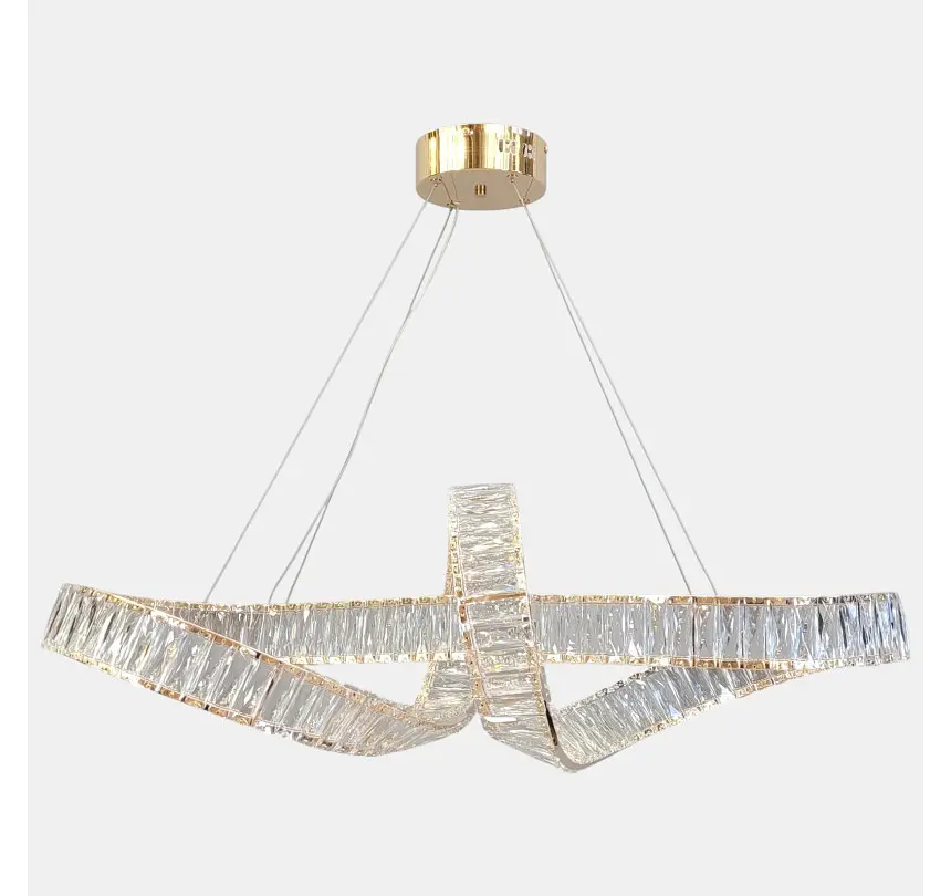 Велика лінійна золота кришталева LED люстра Artlight 549-1000GD довжиною 98 см, 138W, пульт та диммер - фото 2