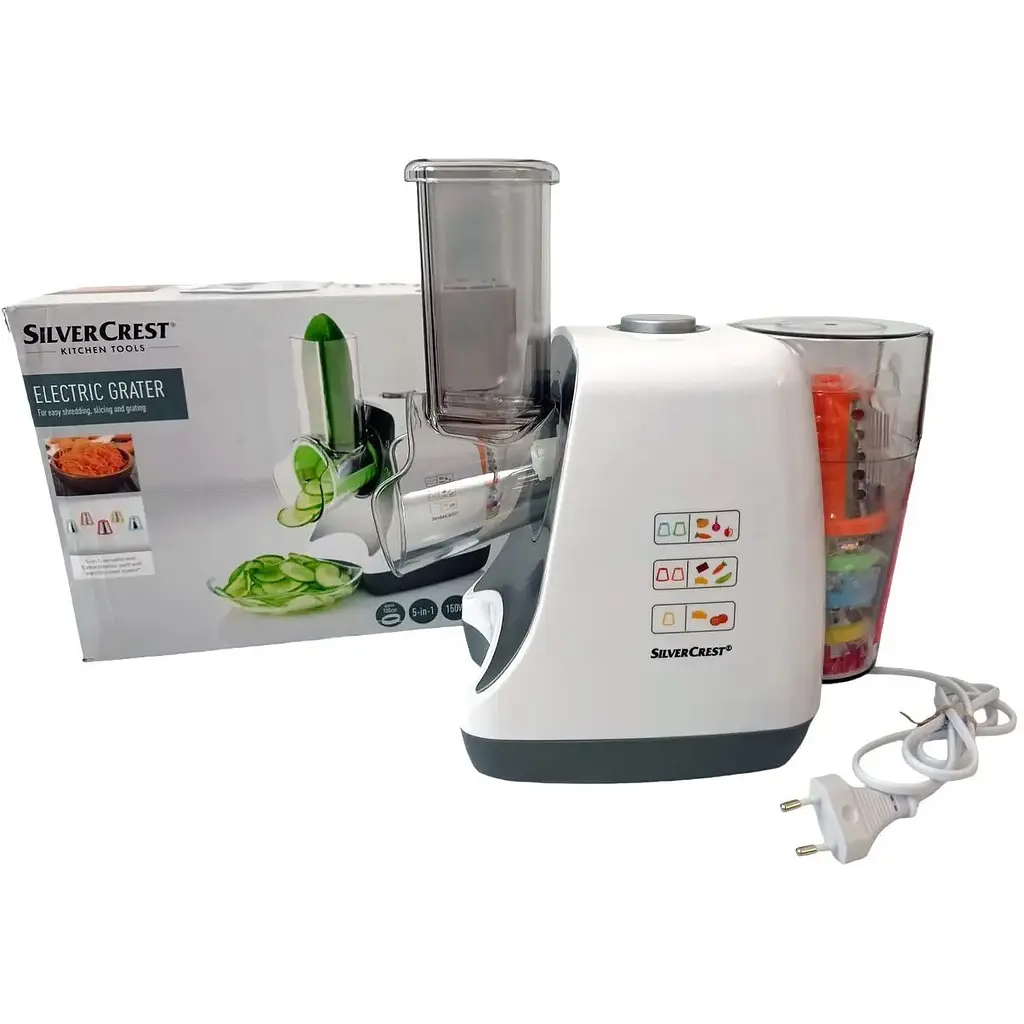 Овочерізка електрична терка SilverCrest SGR 150 E2 мультитерка з 5 насадками та відсіком для зберігання - фото 7