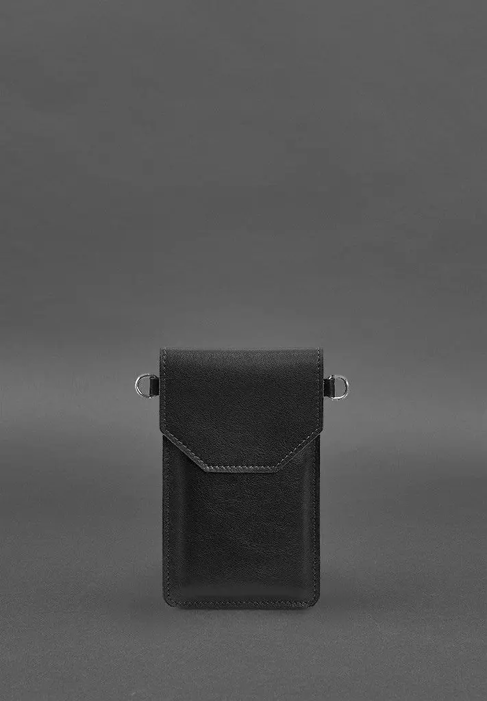 Шкіряна сумка-чохол для телефону чорна - фото 5