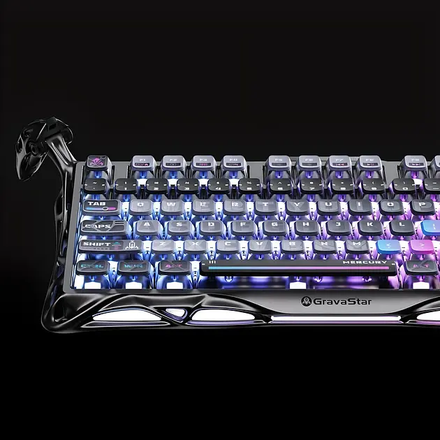 Ігрова бездротова механічна клавіатура Gravastar Mercury K1 Pro TKL Cyberpunk / Три режими підключення / Kailh Speedy Mint / Grey - фото 6