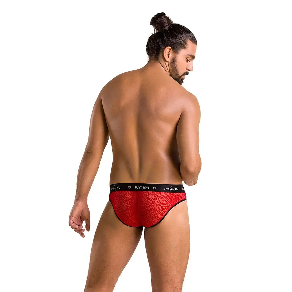 Чоловічі напівпрозорі труси Passion 031 SLIP MIKE XXL/XXXL Red, під леопард - фото 4