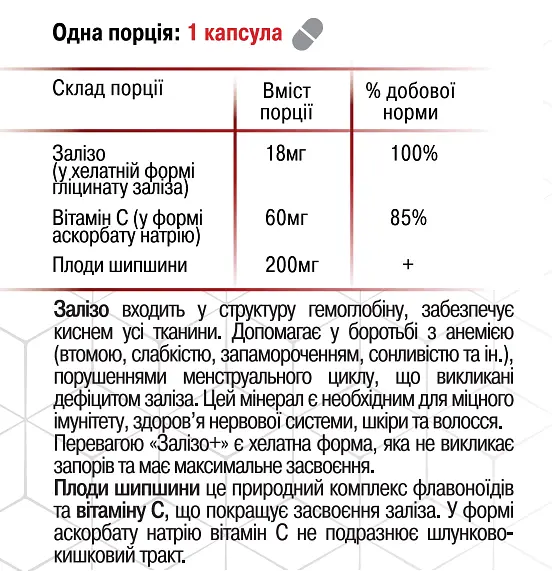 Залізо+ 90 капсул хелатна форма з високим ступенем засвоєння Грін-Віза - фото 4